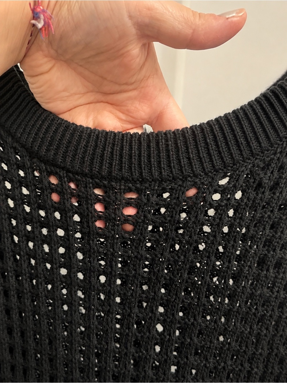 Black Open-Weave Crewneck Sweater - Picture 4 of 5